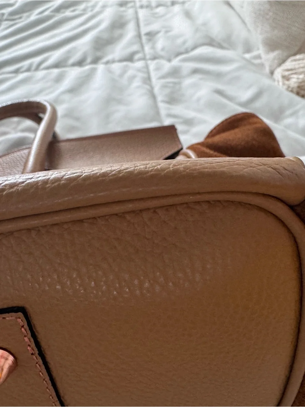 Valentino Tan Pebbled Leather Satchel with Gold Hardware